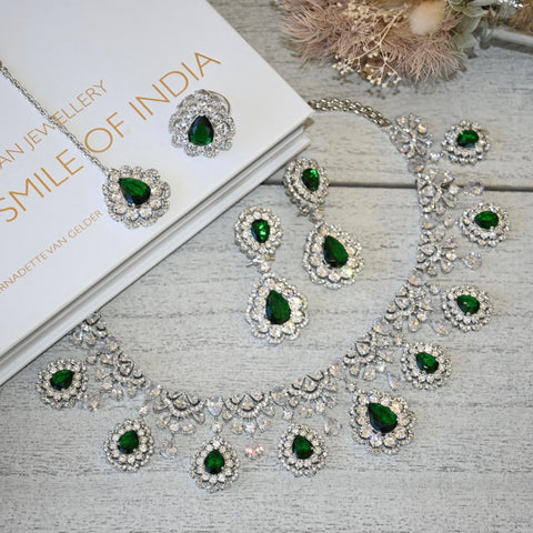 ADDI ~ Cubic Zirconia bridal set in Emerald Green