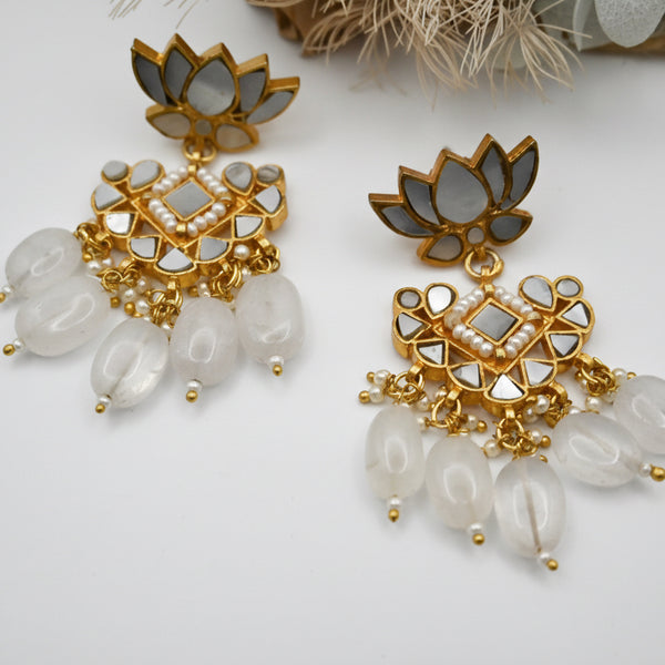 SHAGOON- lotus shaped mother of pearl gold plated earrings