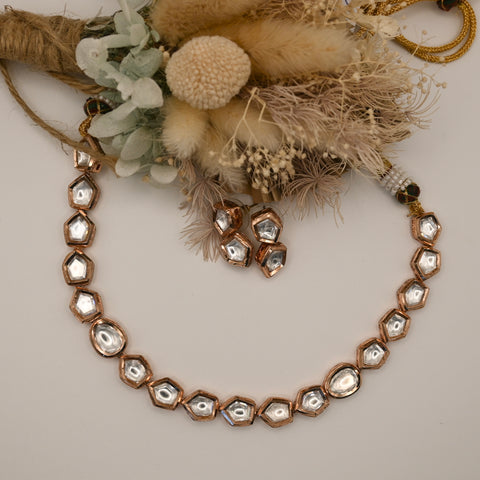 Macy- kundan set with rose gold plating on brass.