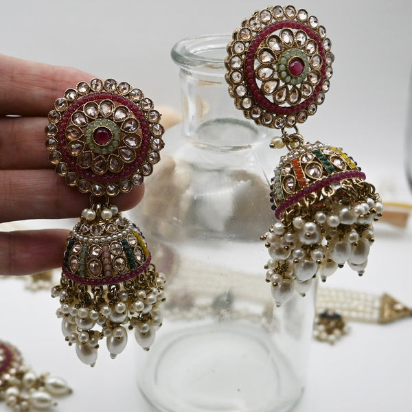 ROXHANNA- Pearl and polki choker with jhumka earrings