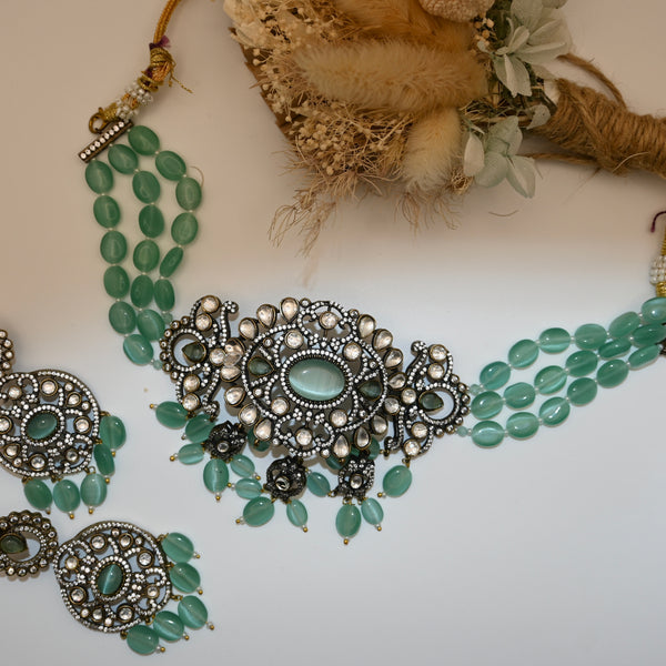 RAHEE- Victorian kundan with monalisa stone- choker and earring set