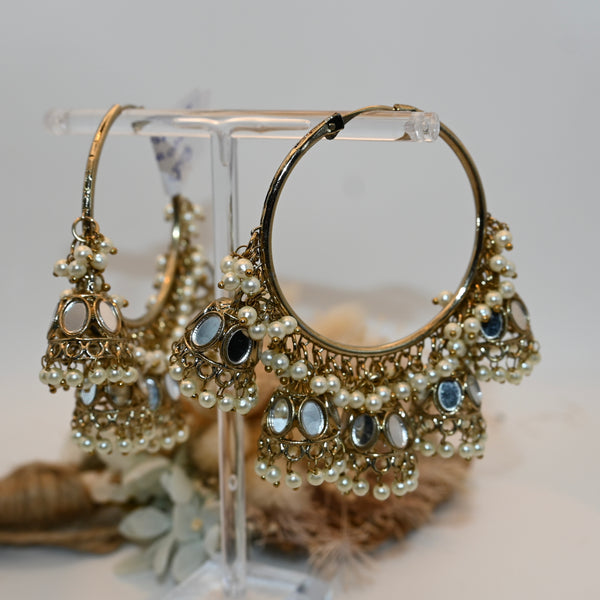MANIQUE- mirrored hoop earrings with miniature jhumkas