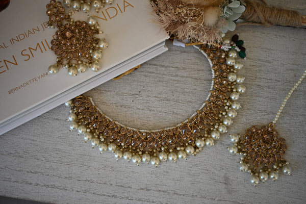 REESHA ~ Reverse AD set in ivory and mehndi gold