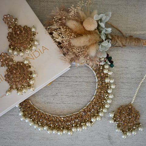 REESHA ~ Reverse AD set in ivory and mehndi gold