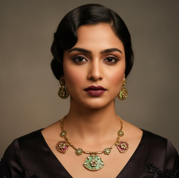 SHIRIN- glass stone handcrafted necklace and earrings set