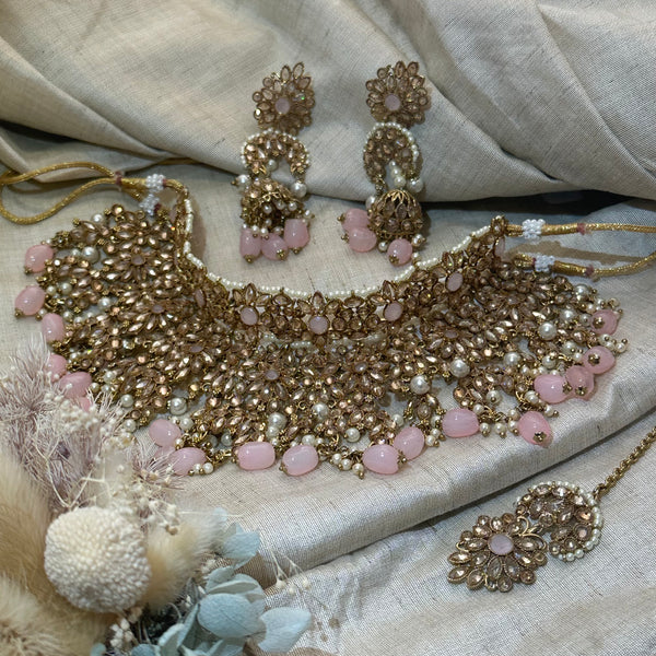 MAAHI - AD Gemstone bridal set in pastel pink