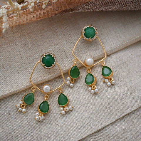 Green statement earrings - Azhar Safi- semi  precious fusion jewellery