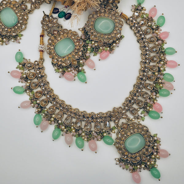 GEORGIA Champagne Stone heavy set suitable for bridal or heavy look. Necklace, earrings and mangtika