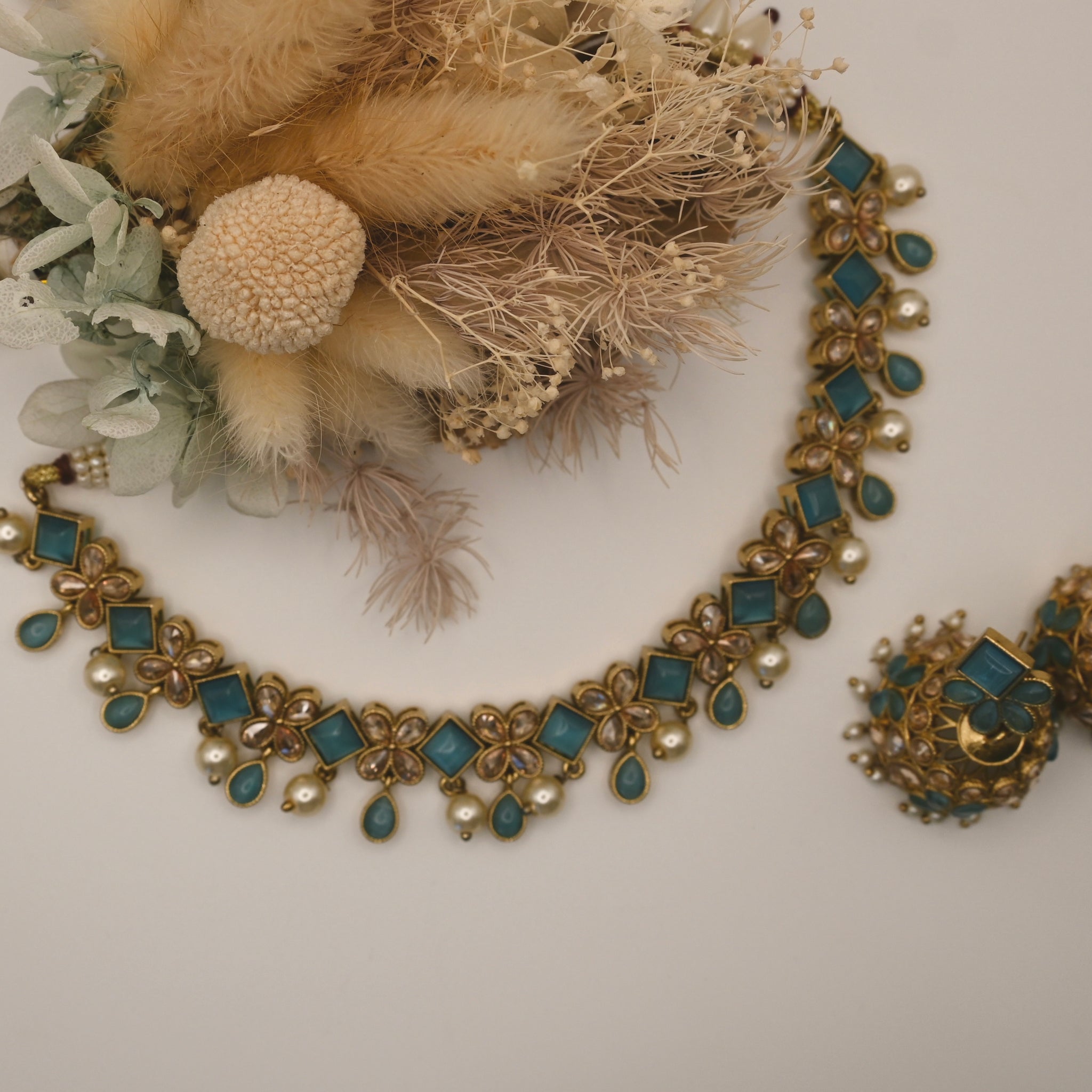 Malayka- feroza blue necklace and jhumka earrings