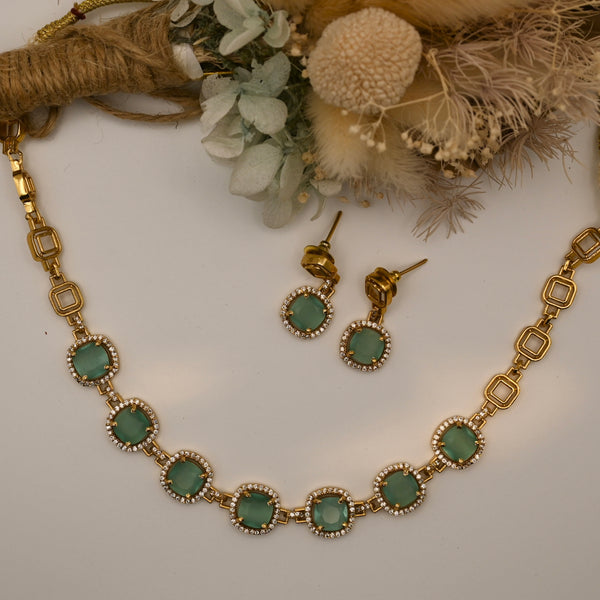 LINA- rose gold necklace set with baby blue stones