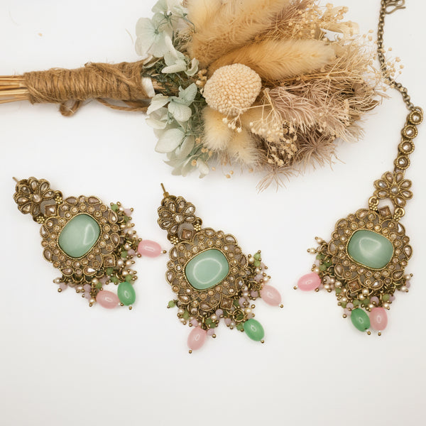 GEORGIA Champagne Stone heavy set suitable for bridal or heavy look. Necklace, earrings and mangtika