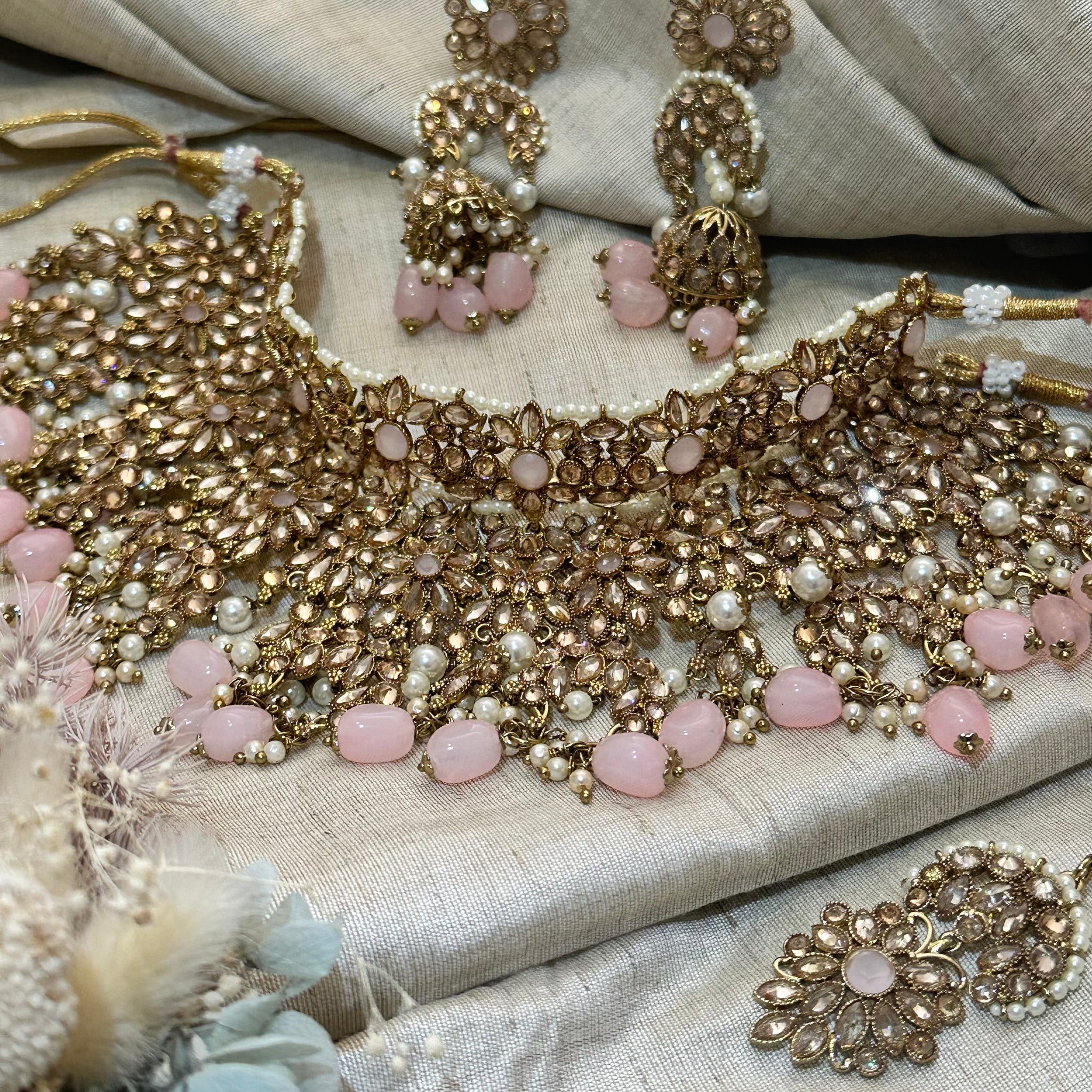 MAAHI - AD Gemstone bridal set in pastel pink