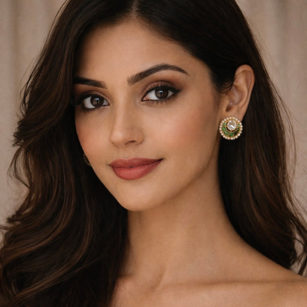 MAVIS- emerald green kundan stud earrings