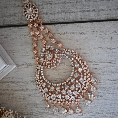 ESMA ~ Cubic Zirconia Jhoomar/ Passa/ head piece in rose gold