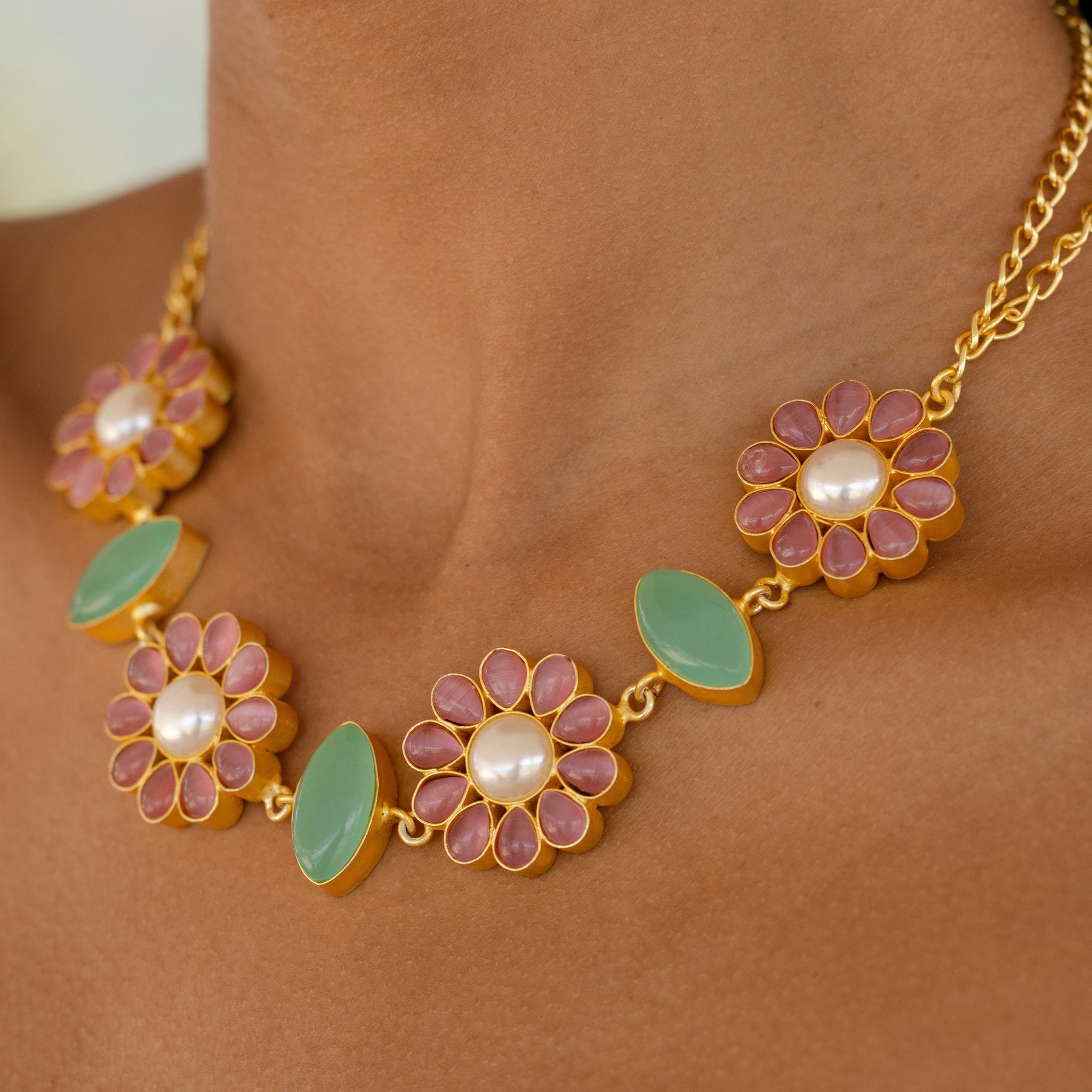Floral necklace - Azhar Noore- with stud earrings- Pre Order