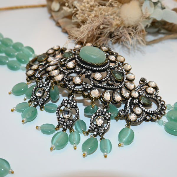 RAHEE- Victorian kundan with monalisa stone- choker and earring set