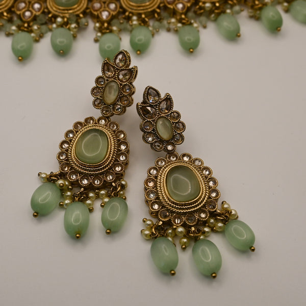 Vira- mint green choker set with earrings and mang tika