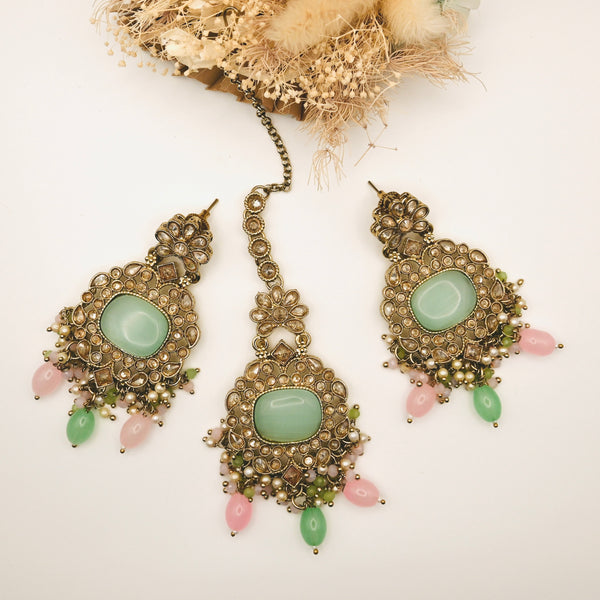 GEORGIA Champagne Stone heavy set suitable for bridal or heavy look. Necklace, earrings and mangtika