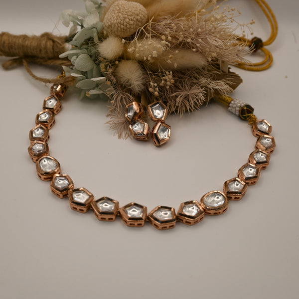 Macy- kundan set with rose gold plating on brass.