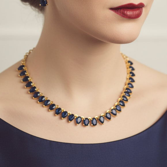 MANDANA- elegant CZ set with Navy stones