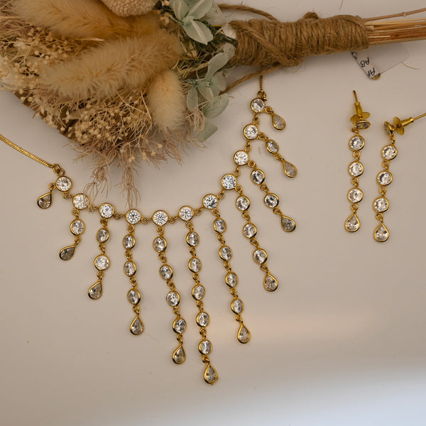 AMBAR ~ Gold tone chandelier type necklace set with earrings