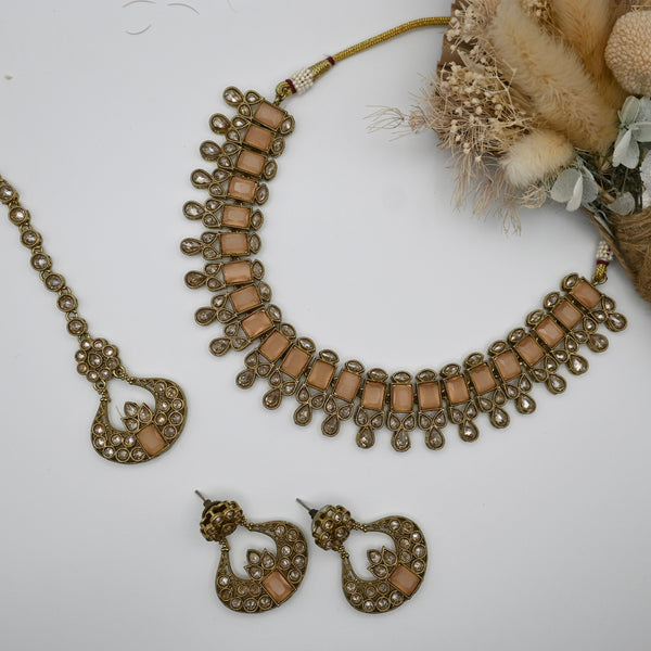 SONIYA- polki three piece necklace set in peach hues