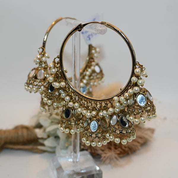 MANIQUE- mirrored hoop earrings with miniature jhumkas