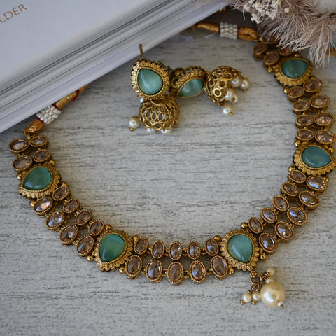 MARNEET ~ sea green and copper necklace set