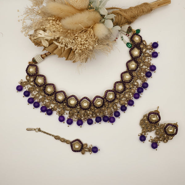 CYENA- purple and maroon set with matt kundan look and polki stones