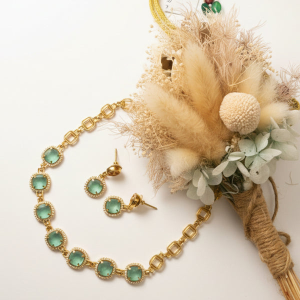 LINA- rose gold necklace set with baby blue stones