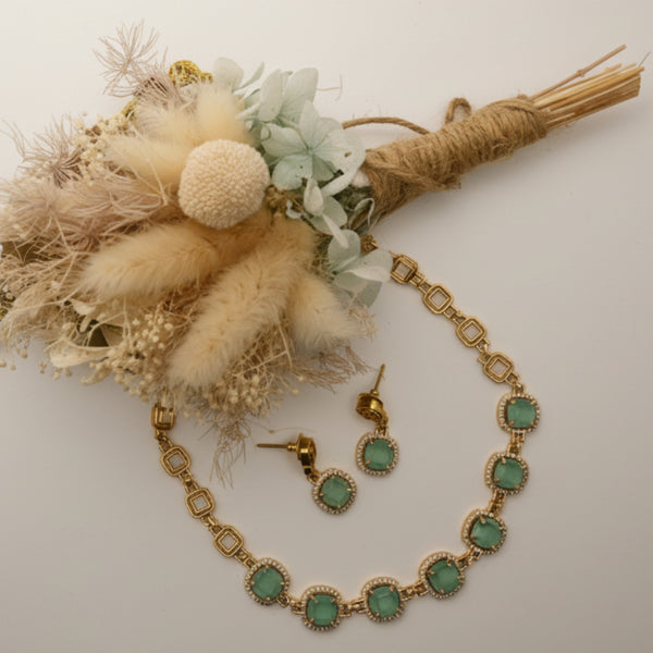 LINA- rose gold necklace set with baby blue stones