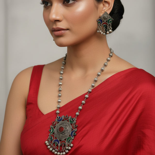 VALENCIE- German silver oxidised lightweight necklace and earrings