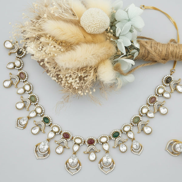 KIMIA- Moissanite Stone multi coloured necklace and earring set