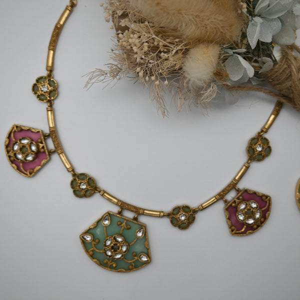 SHIRIN- glass stone handcrafted necklace and earrings set