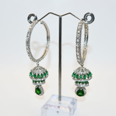 HELENA- cubic zirconia and emerald green jhumka hoop statement earrings