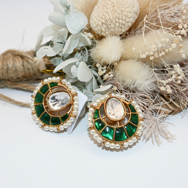 MAVIS- emerald green kundan stud earrings