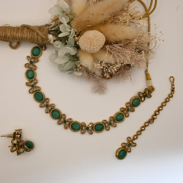 Tuva- green and mehndi gold polish three piece set