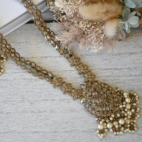 ESHA ~ long AD necklace with cluster pearls