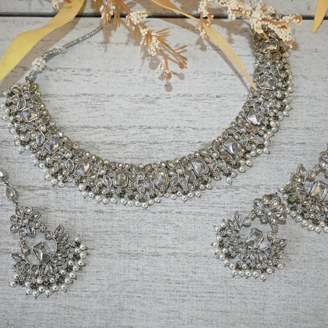 AMAR ~ CZ set in silver and white beads