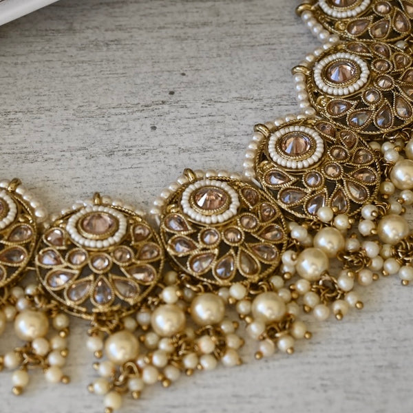 AKHIYA ~ AD gemstone necklace set with mangtika