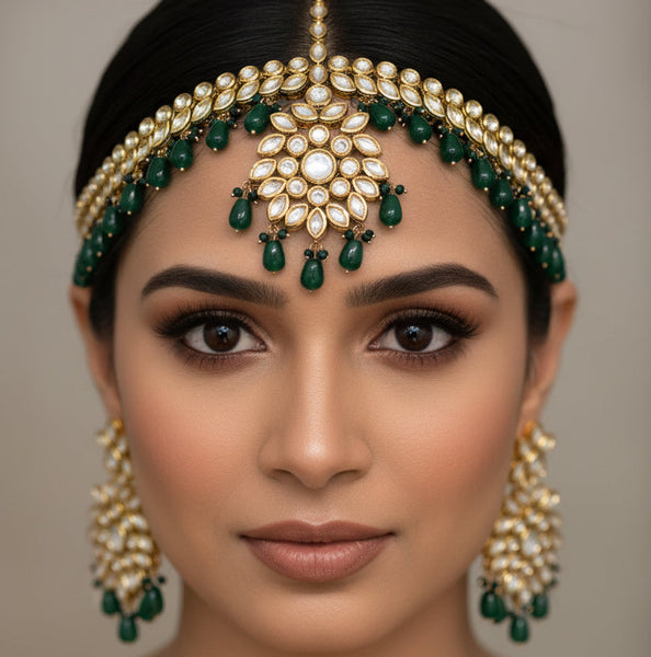 SHREYA- bridal headpiece mathapathi traditional with green semiprecious stones