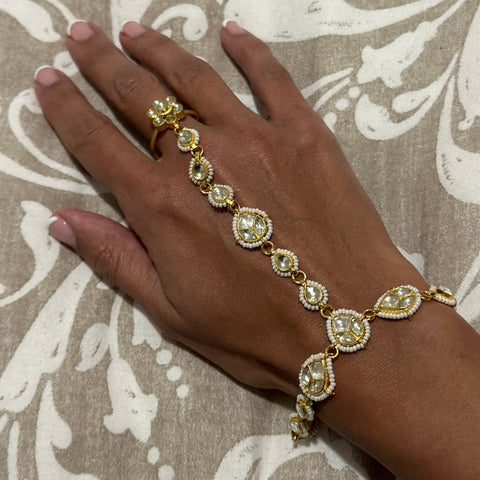 SHIKKA ~ Paachi Kundan hand piece in ivory and gold