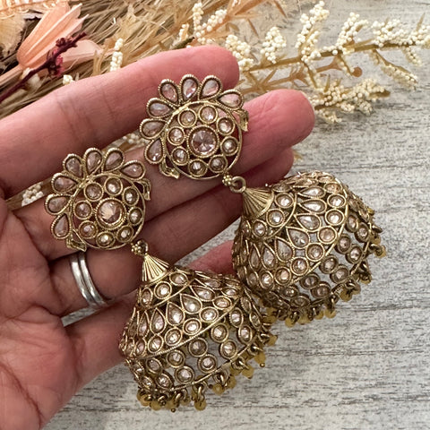 INDIYA ~ jhumka gemstone earrings with yellow beads