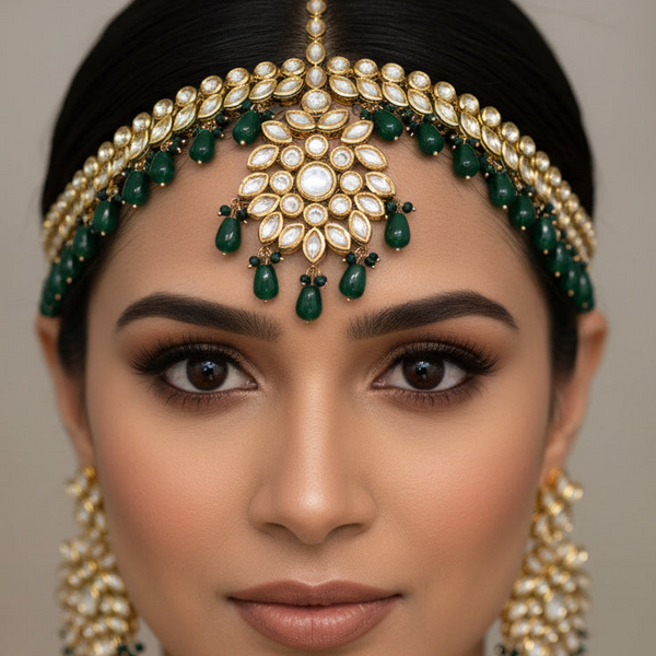 SHREYA- bridal headpiece mathapathi traditional with green semiprecious stones