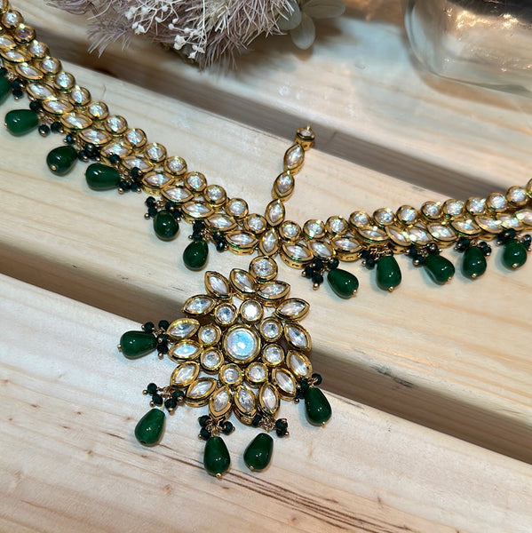 SHREYA- bridal headpiece mathapathi traditional with green semiprecious stones