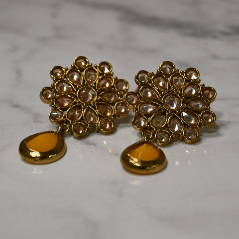 ISHYA  ~ AD gemstone yellow drop Earrings