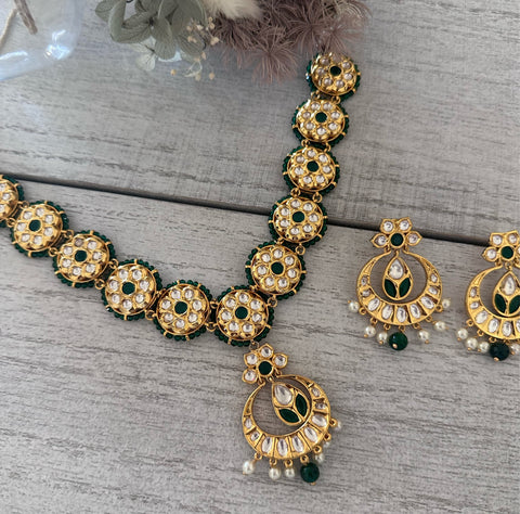 AYLA ~paachi kundan gold plated set with bottle green detail